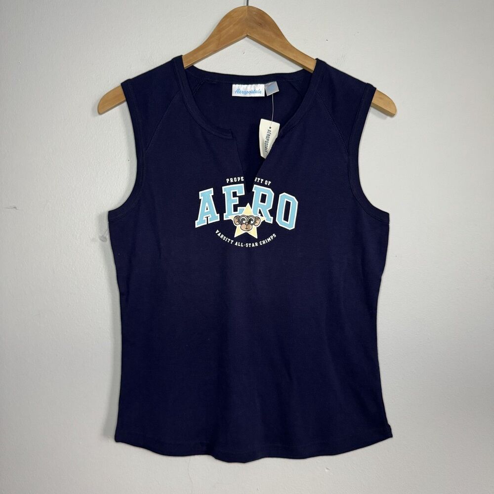 Vintage Y2K Aeropostale Deadstock Blue Sleeveless Tank Top Aero Monkey Large
